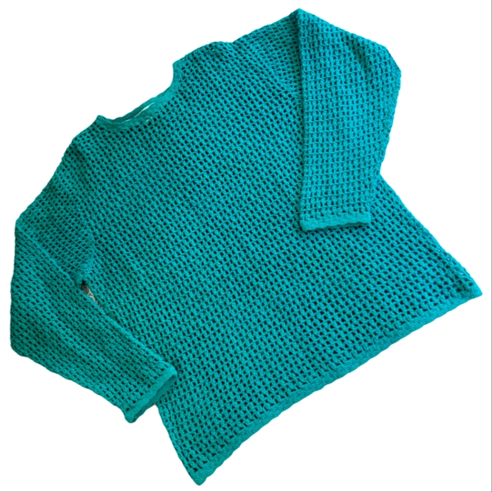 RAFAELLA | Teal Green Crocheted Sweater, Sz. L